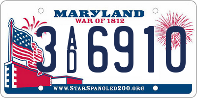 MD license plate 3AD6910