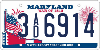 MD license plate 3AD6914