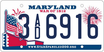 MD license plate 3AD6916