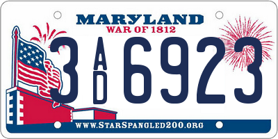 MD license plate 3AD6923