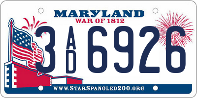 MD license plate 3AD6926