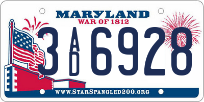 MD license plate 3AD6928