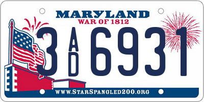 MD license plate 3AD6931