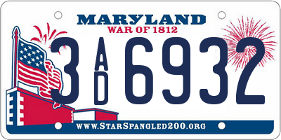 MD license plate 3AD6932