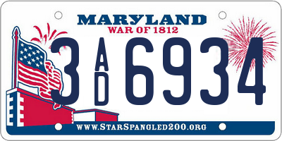 MD license plate 3AD6934