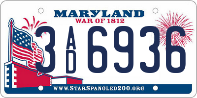 MD license plate 3AD6936