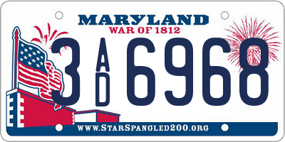 MD license plate 3AD6968