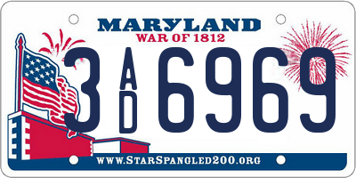 MD license plate 3AD6969