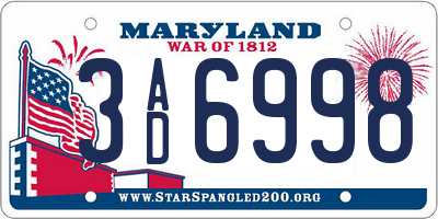 MD license plate 3AD6998