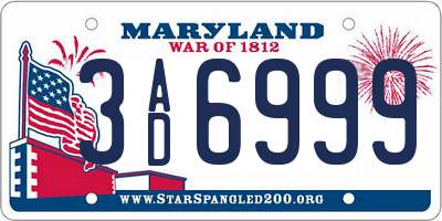 MD license plate 3AD6999