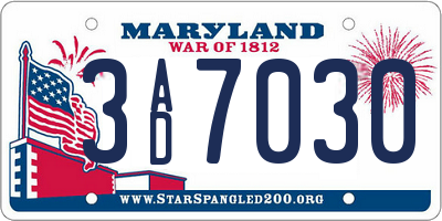 MD license plate 3AD7030