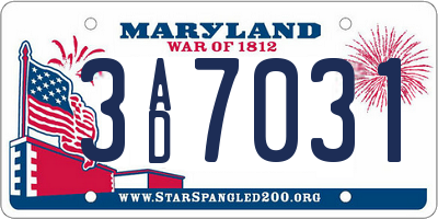 MD license plate 3AD7031