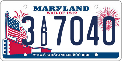 MD license plate 3AD7040