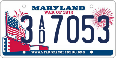 MD license plate 3AD7053
