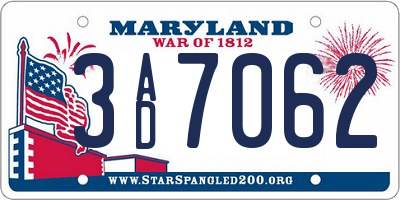 MD license plate 3AD7062