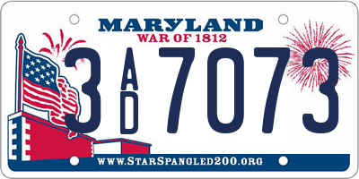 MD license plate 3AD7073