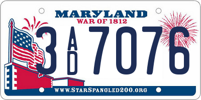 MD license plate 3AD7076