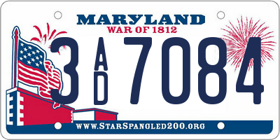 MD license plate 3AD7084