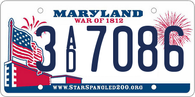 MD license plate 3AD7086
