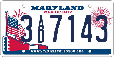 MD license plate 3AD7143