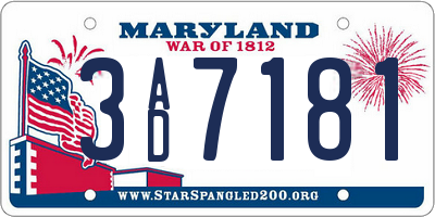 MD license plate 3AD7181