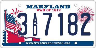 MD license plate 3AD7182