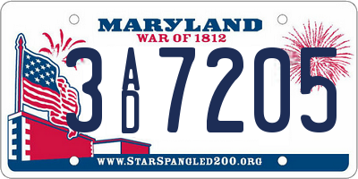 MD license plate 3AD7205
