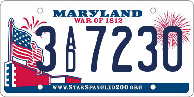 MD license plate 3AD7230