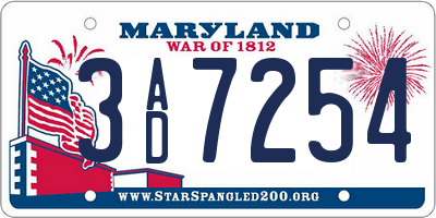MD license plate 3AD7254