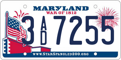 MD license plate 3AD7255