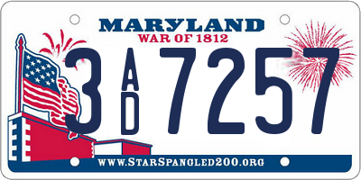 MD license plate 3AD7257