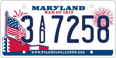 MD license plate 3AD7258