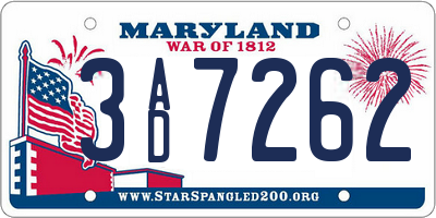 MD license plate 3AD7262