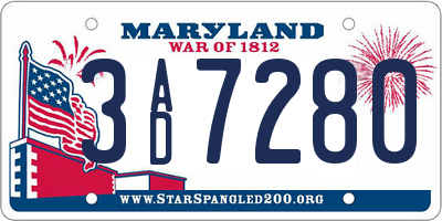 MD license plate 3AD7280