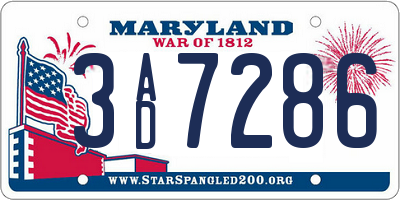 MD license plate 3AD7286