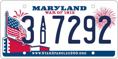 MD license plate 3AD7292