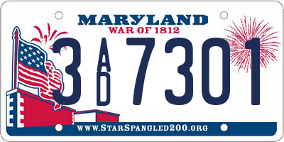 MD license plate 3AD7301
