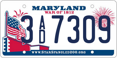 MD license plate 3AD7309