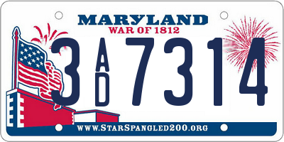 MD license plate 3AD7314
