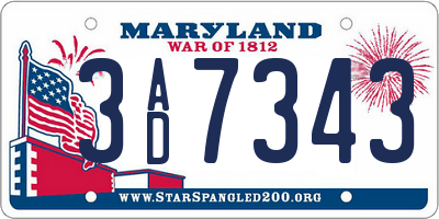 MD license plate 3AD7343