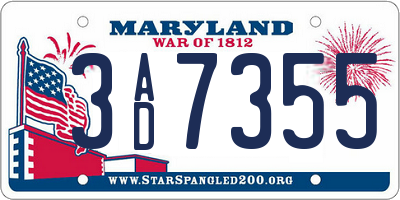 MD license plate 3AD7355