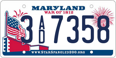 MD license plate 3AD7358