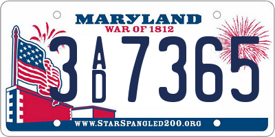 MD license plate 3AD7365