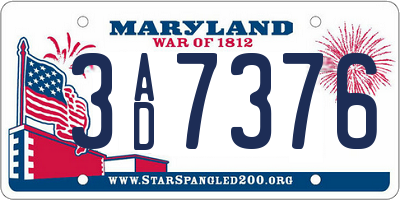 MD license plate 3AD7376