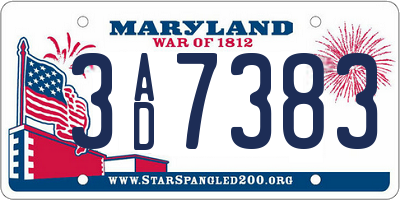 MD license plate 3AD7383