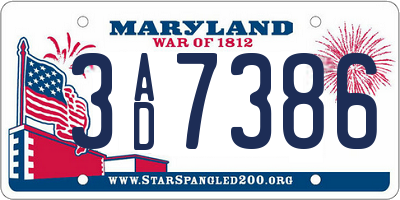 MD license plate 3AD7386