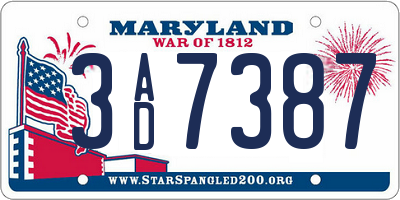 MD license plate 3AD7387