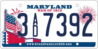 MD license plate 3AD7392