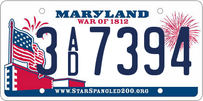MD license plate 3AD7394