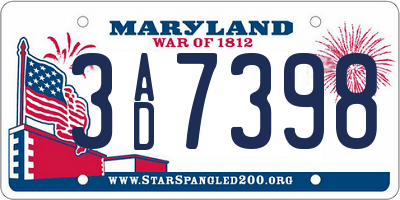 MD license plate 3AD7398